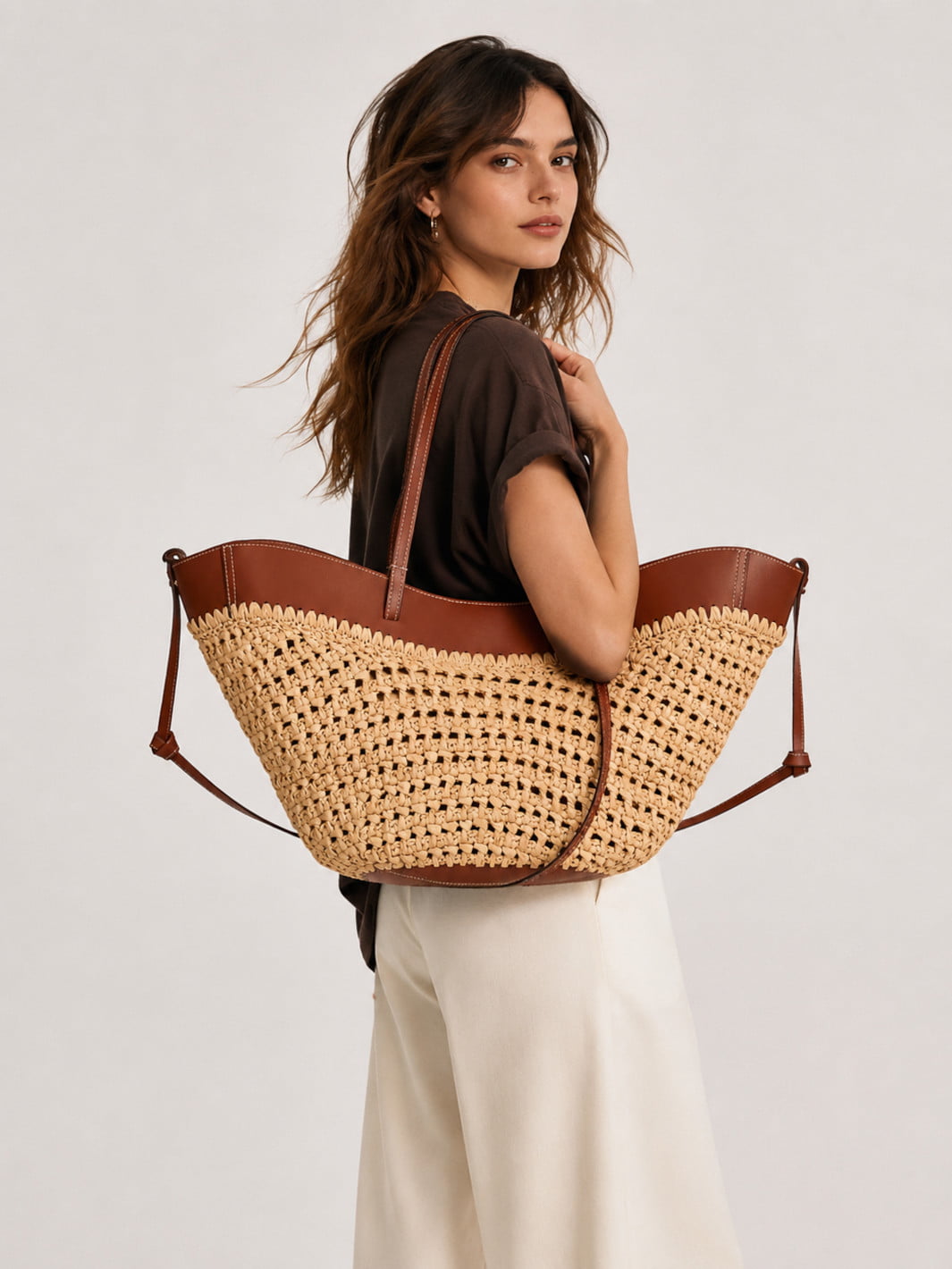 sac femme paille et cuir