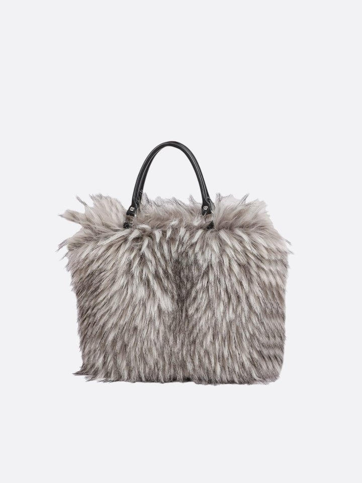 Cabas fausse fourrure gris clair
