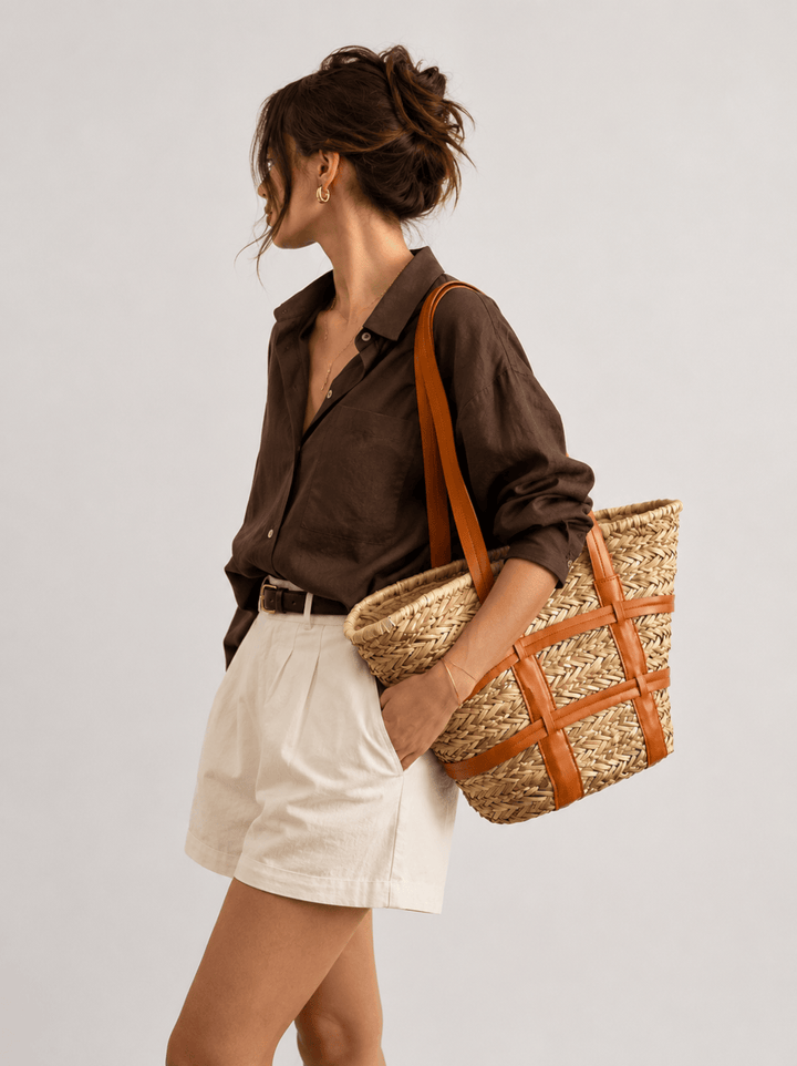 Cabas osier cuir femme