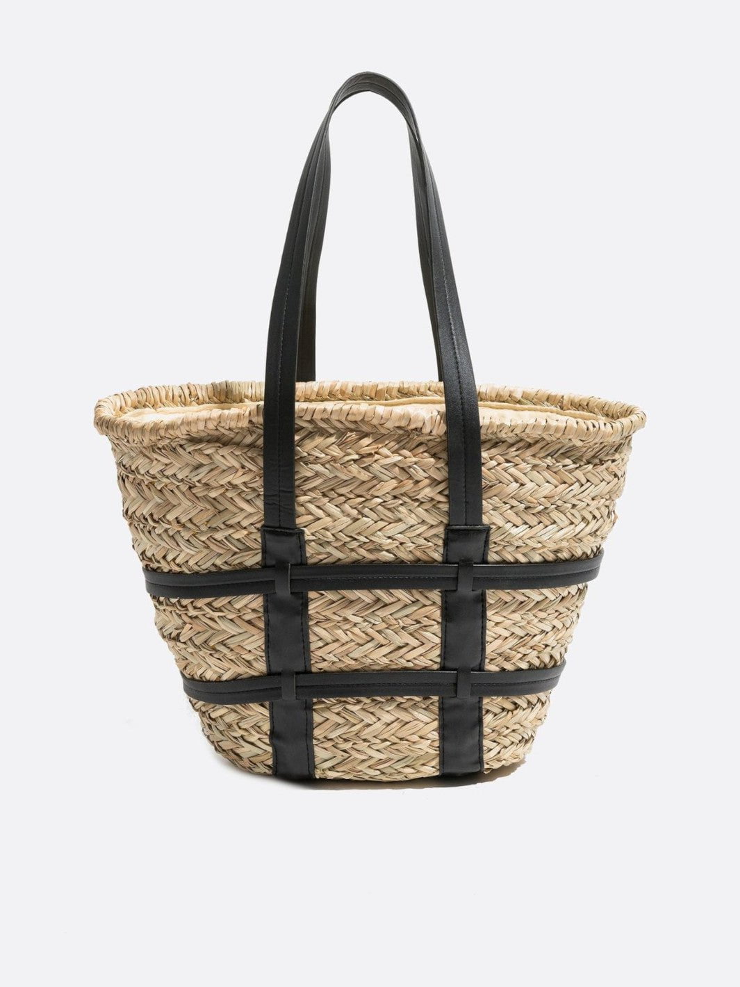 Cabas osier cuir noir