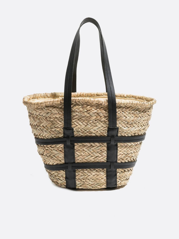 Cabas osier cuir noir