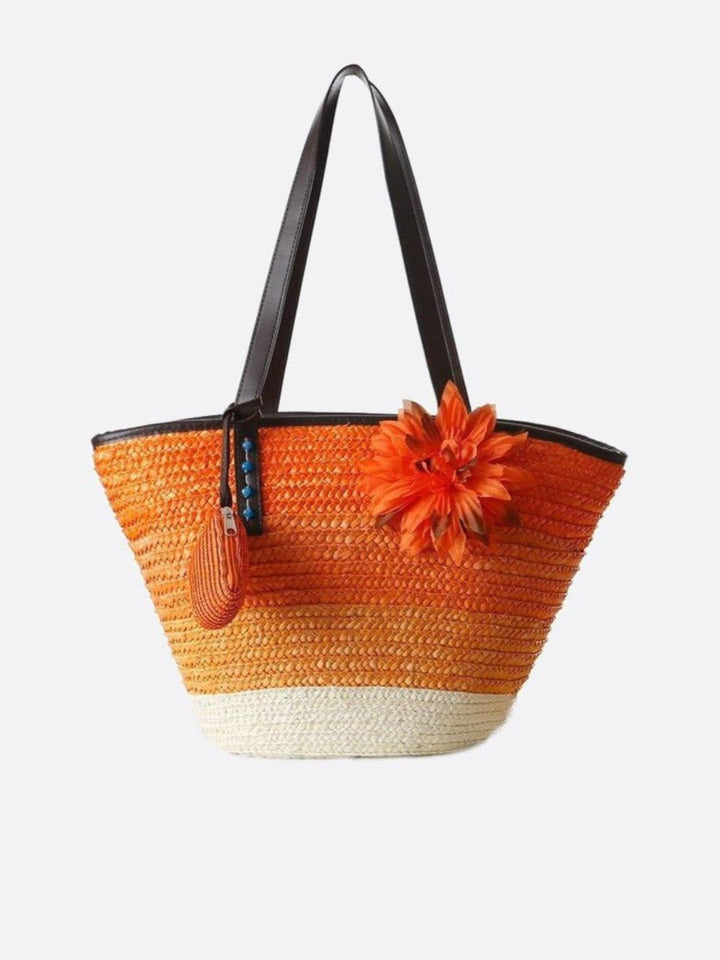 Cabas paille fleurs orange