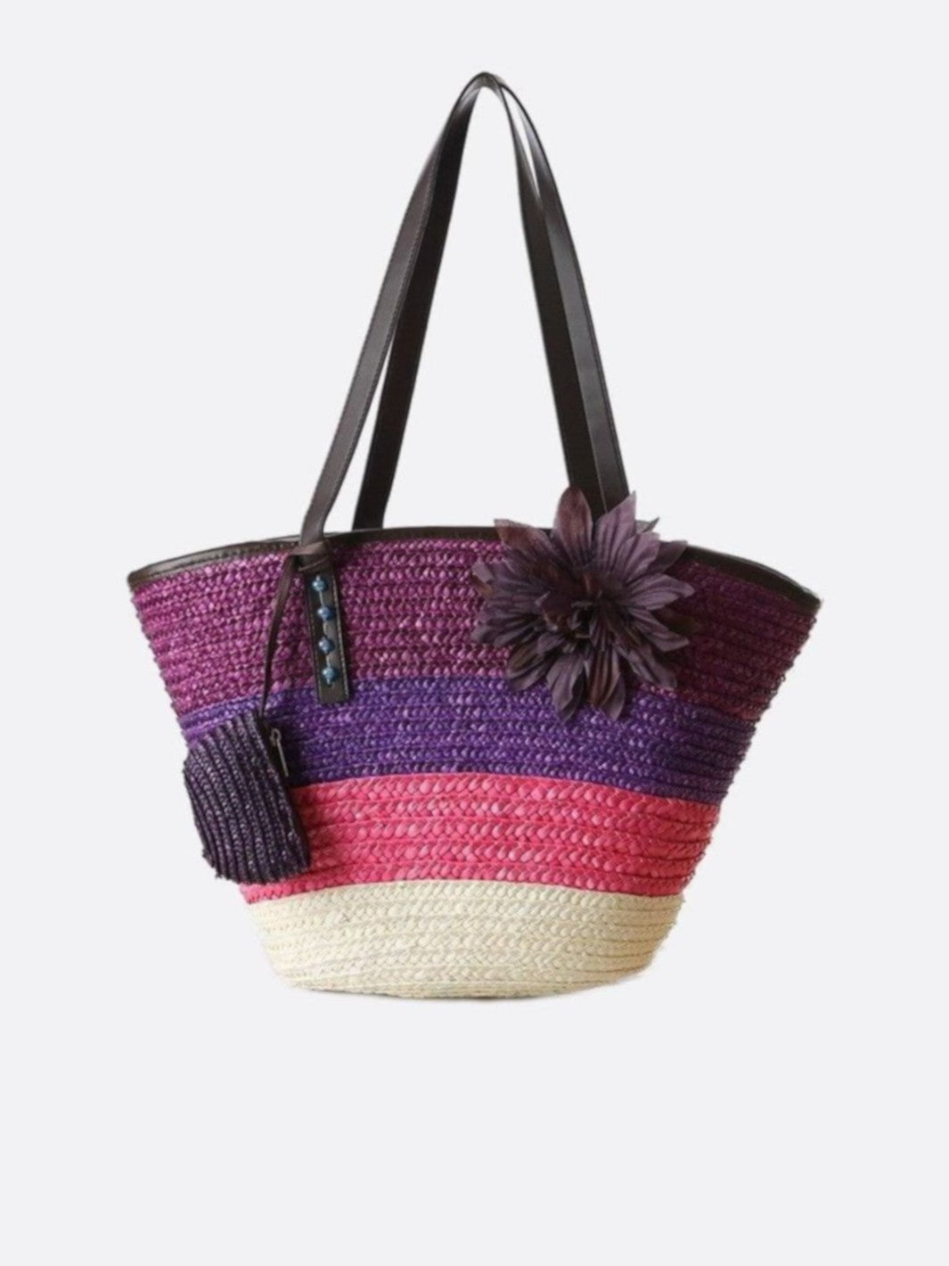 Cabas paille fleurs violet