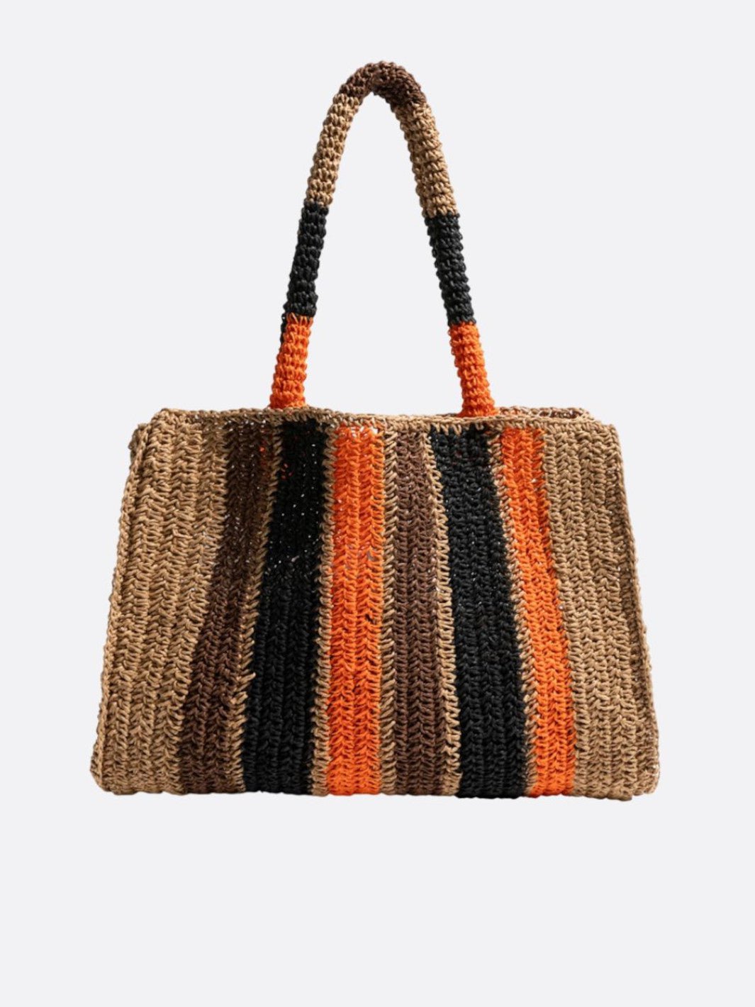 cabas paille rayures orange et noir