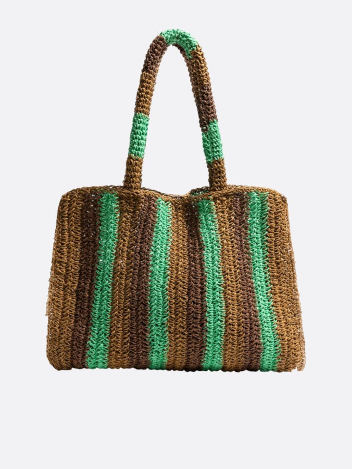 cabas paille rayures vert