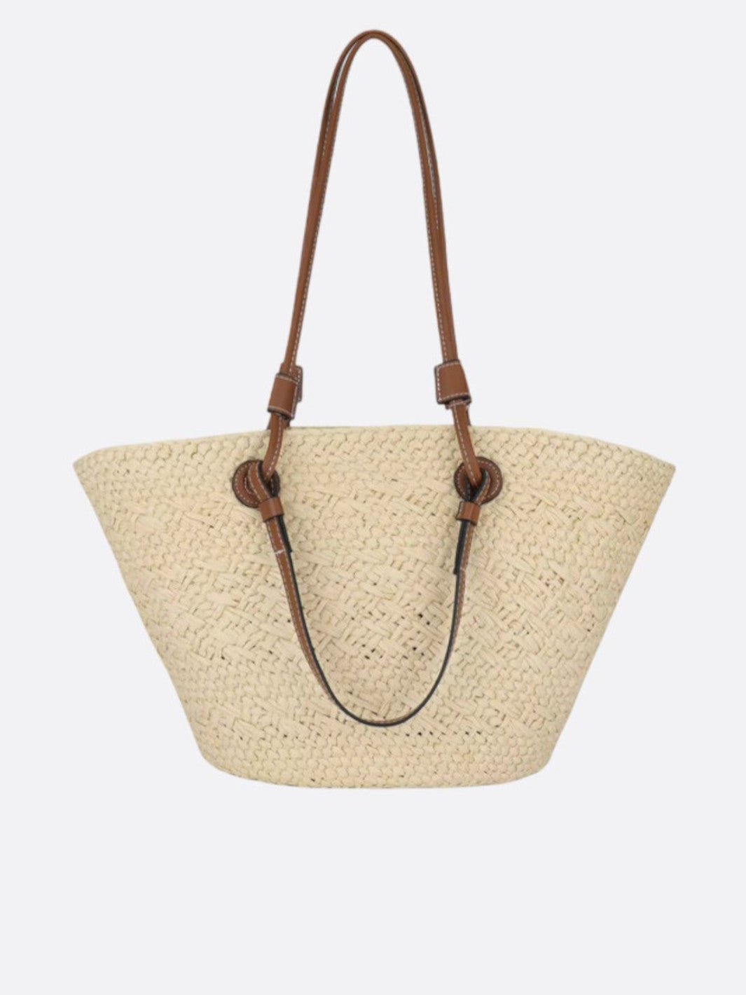 cabas paille et cuir blanc ivoire