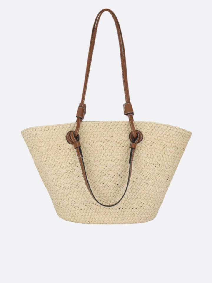 cabas paille et cuir blanc ivoire