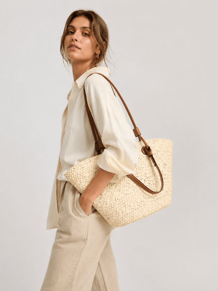 sac cabas paille et cuir