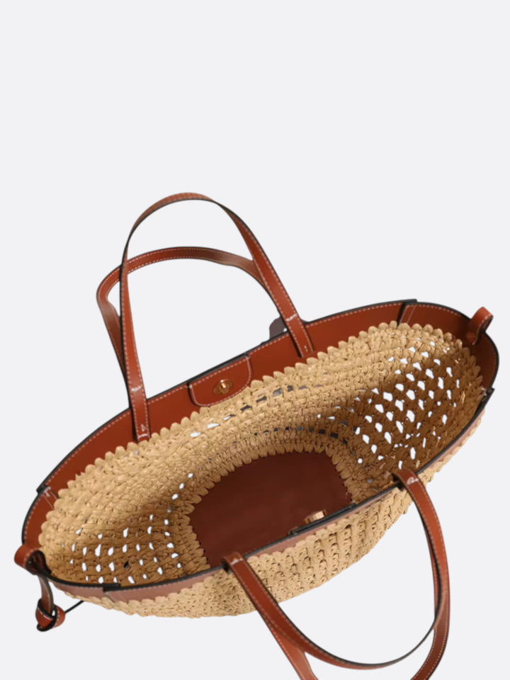 Straw Tote with Leather Handles <br>Sorrente