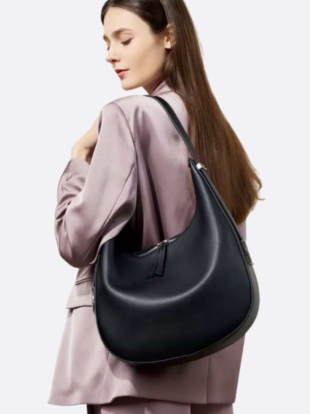 grand sac demi-lune cuir noir femme