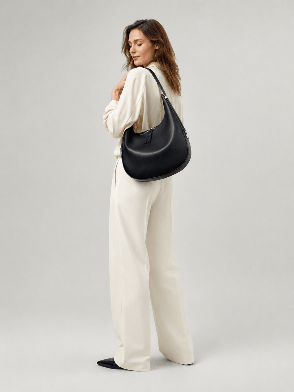 grand sac demi-lune cuir noir femme