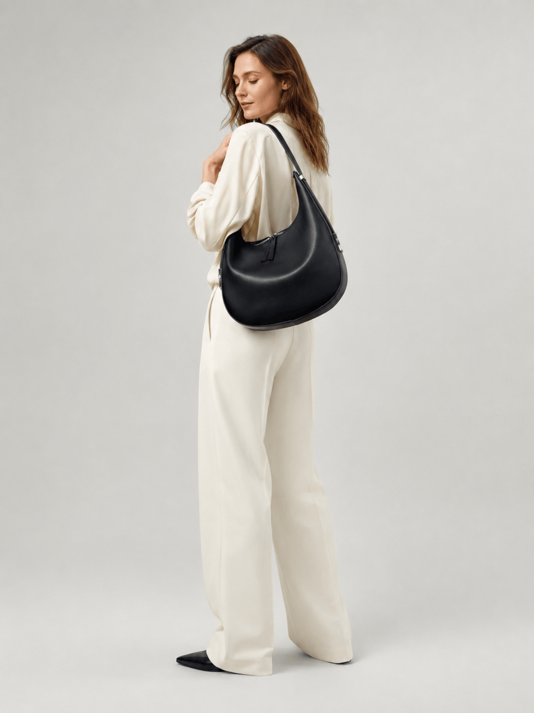 grand sac demi-lune cuir noir femme