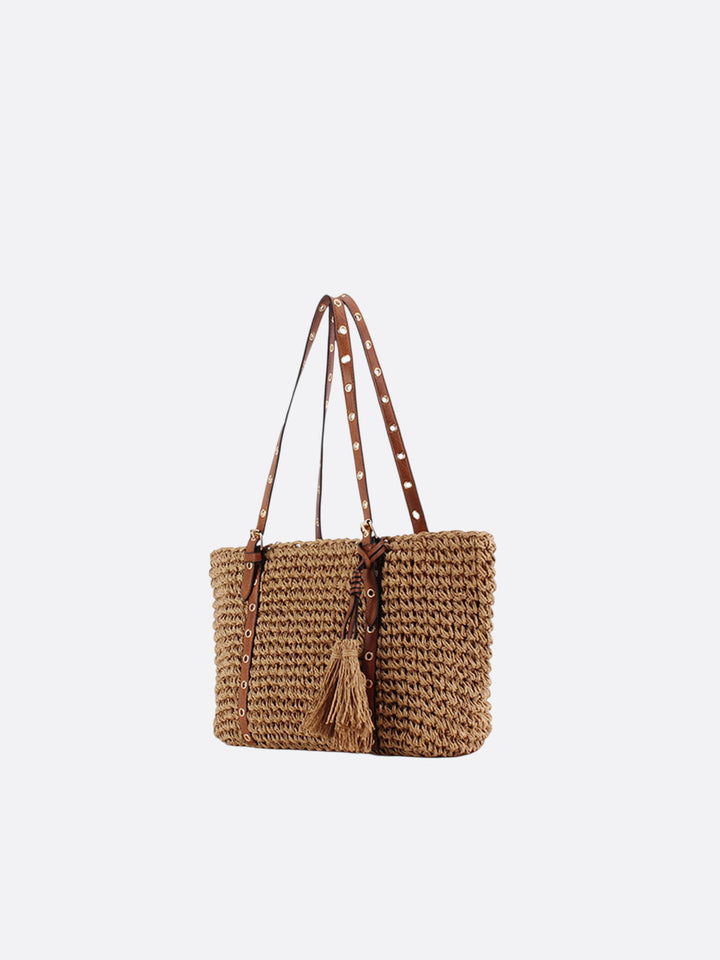 Panier cabas paille et cuir