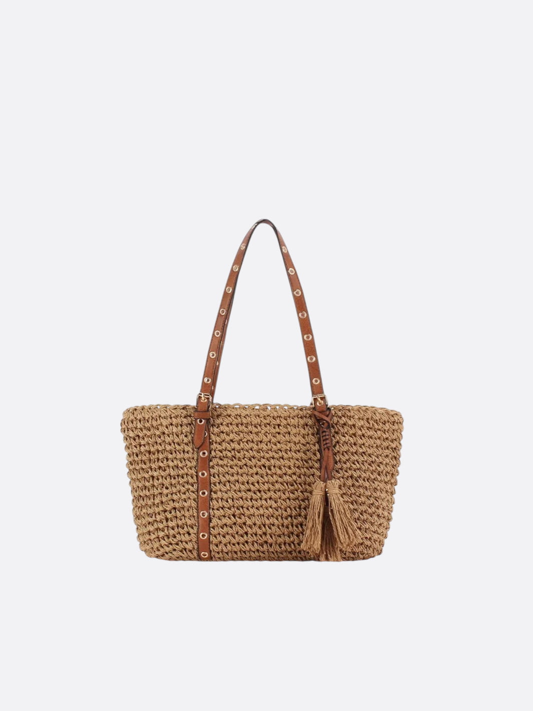 Panier cabas paille et cuir marron