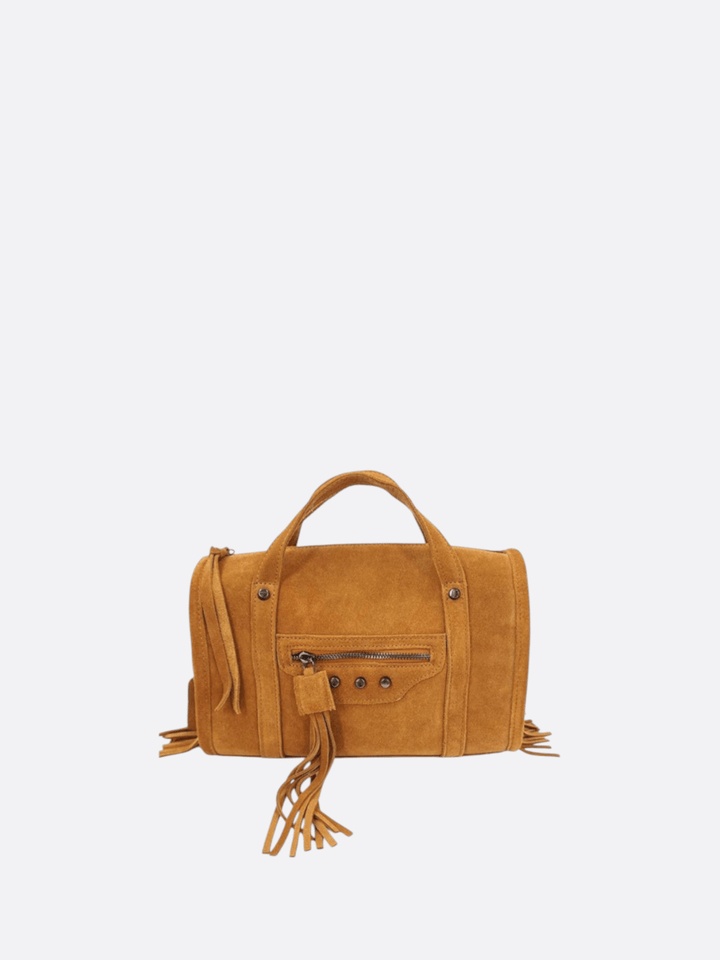 sac à main daim franges camel