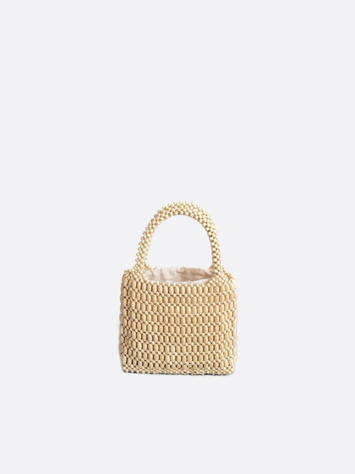 Sac à main en perles de bois blanc ivoire