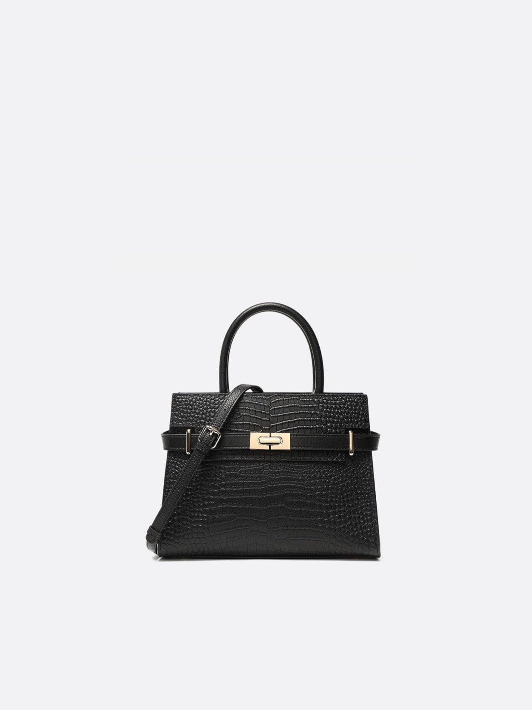 sac à main trapeze crocodile noir