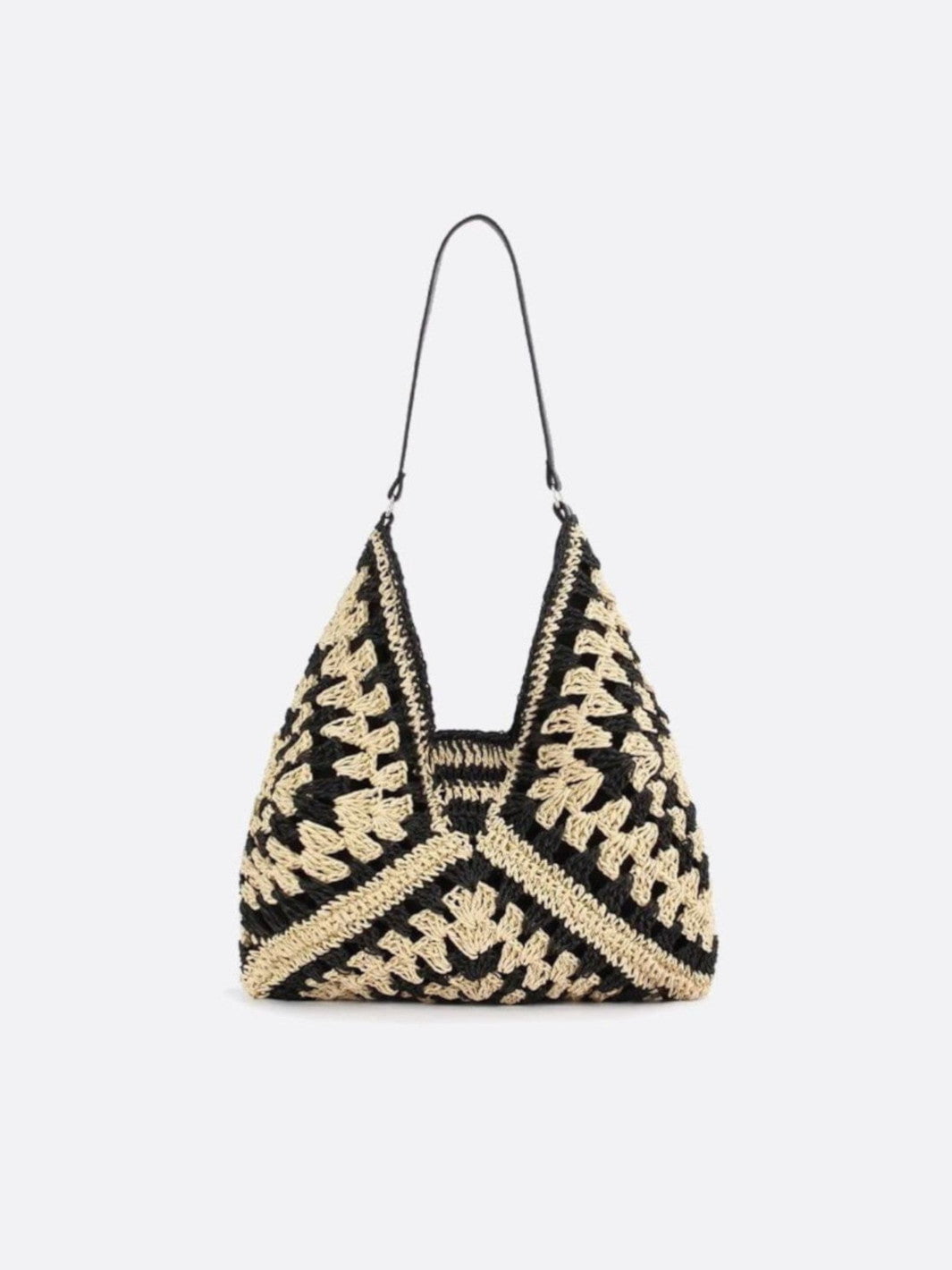 Sac crochet paille noir