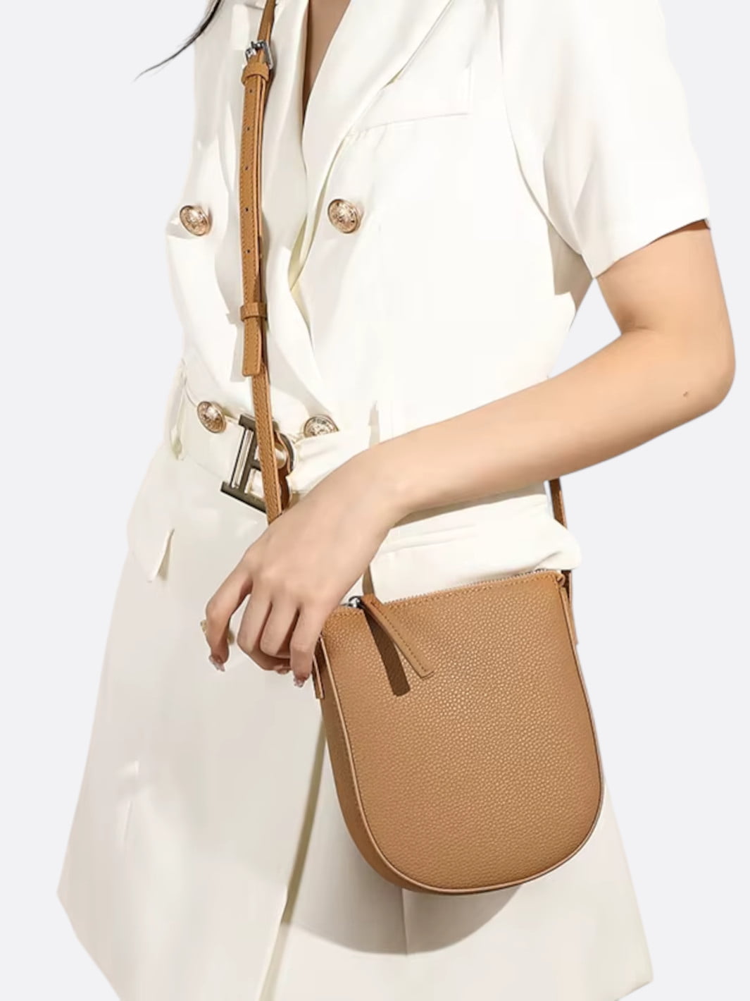 sac bandoulière cuir grainé camel femme