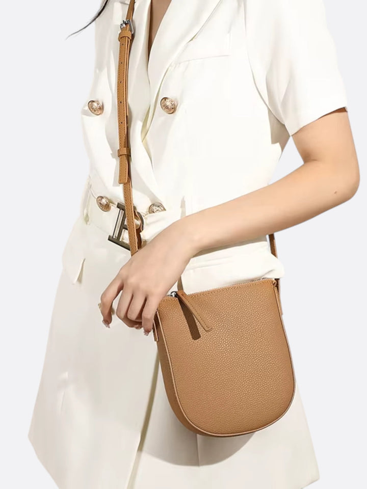 sac bandoulière cuir grainé camel femme