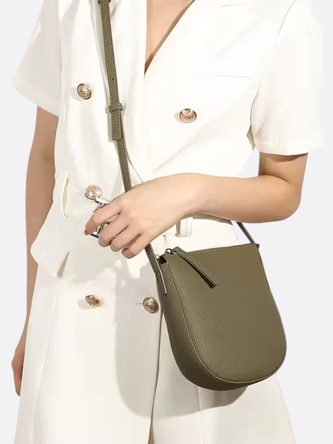 sac bandoulière cuir grainé vert femme