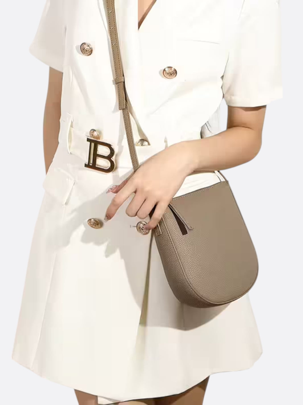 sac bandoulière cuir grainé grège femme