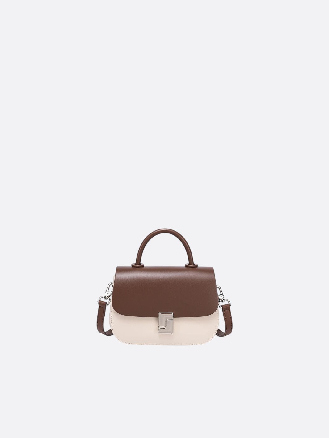 sac bandoulière cuir lisse blanc et marron