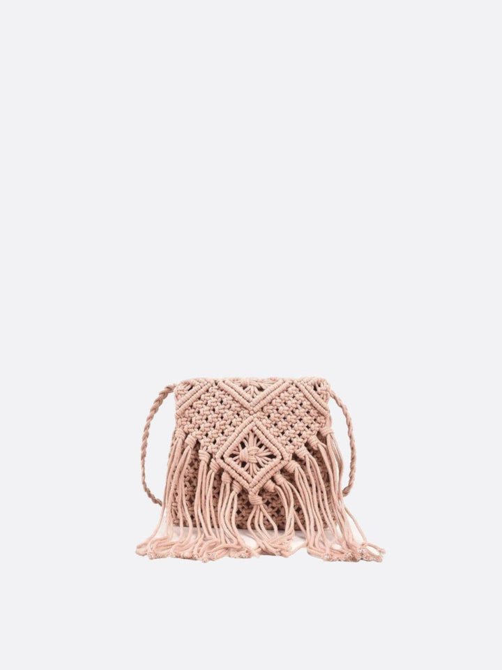 sac macramé rose pâle