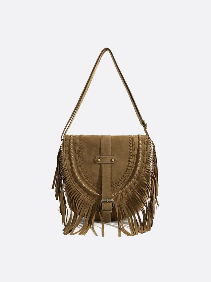 Sac besace daim franges