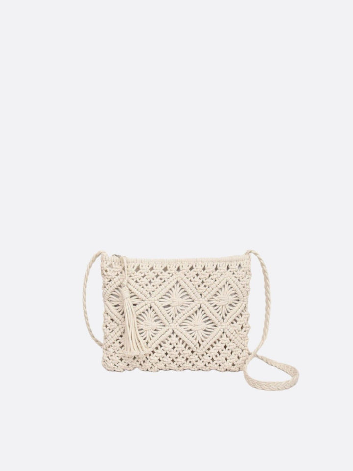 Sac besace macramé blanc