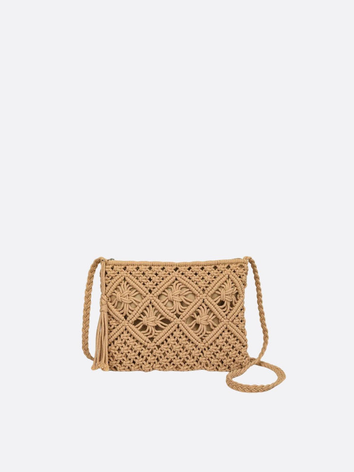 Sac besace macramé marron clair