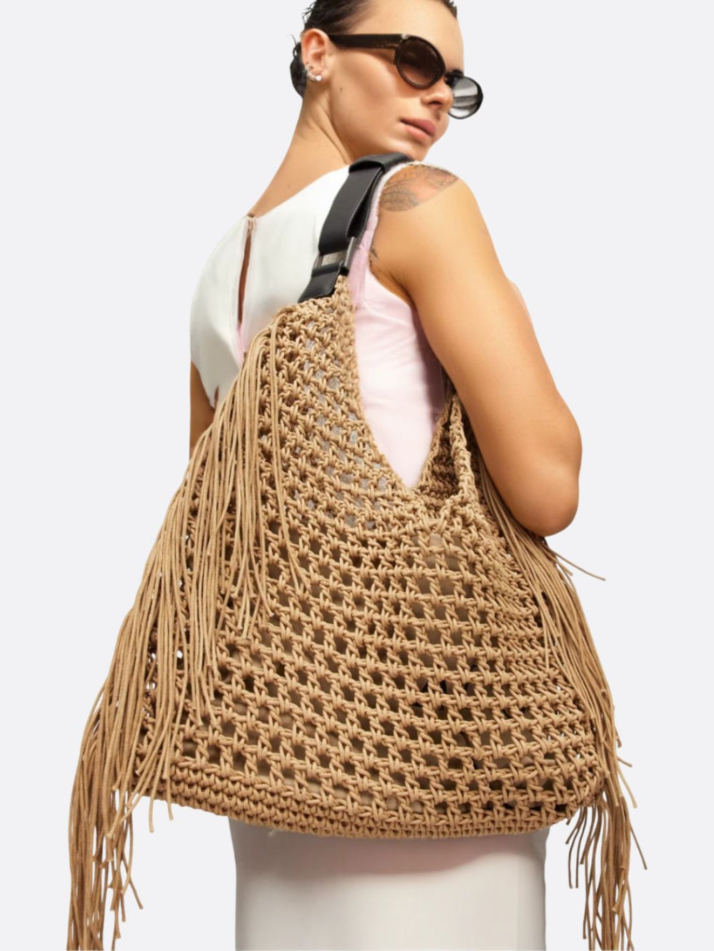 GWAWG Sac De Plage Femme XXL Bohème Crochet – Grand Cabas Paille Léger Imperméable, Style Vintage Été – Beige Chic Pour Vacances & Shopping
