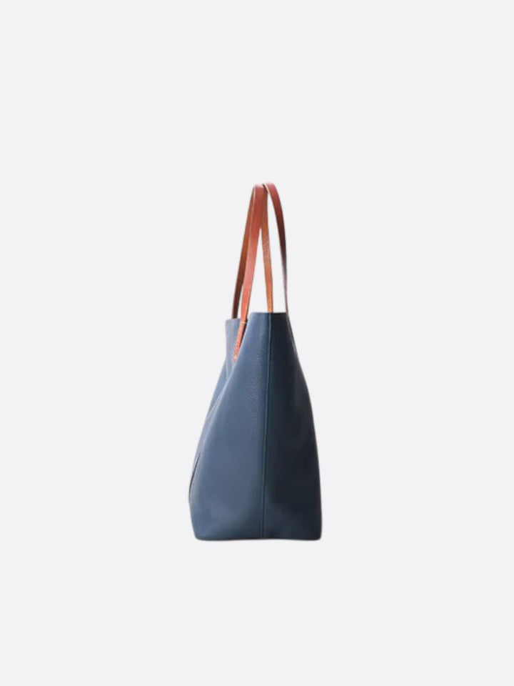 Sac cabas en cuir bleu marine <br>Galet