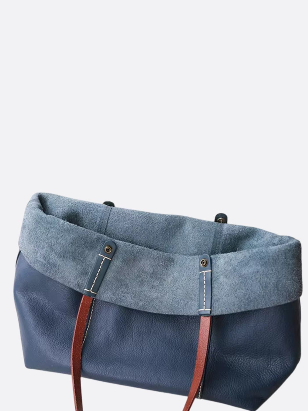 Sac cabas en cuir bleu marine <br>Galet