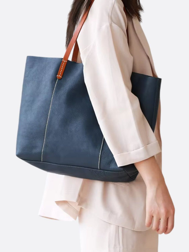 cabas cuir bleu marine