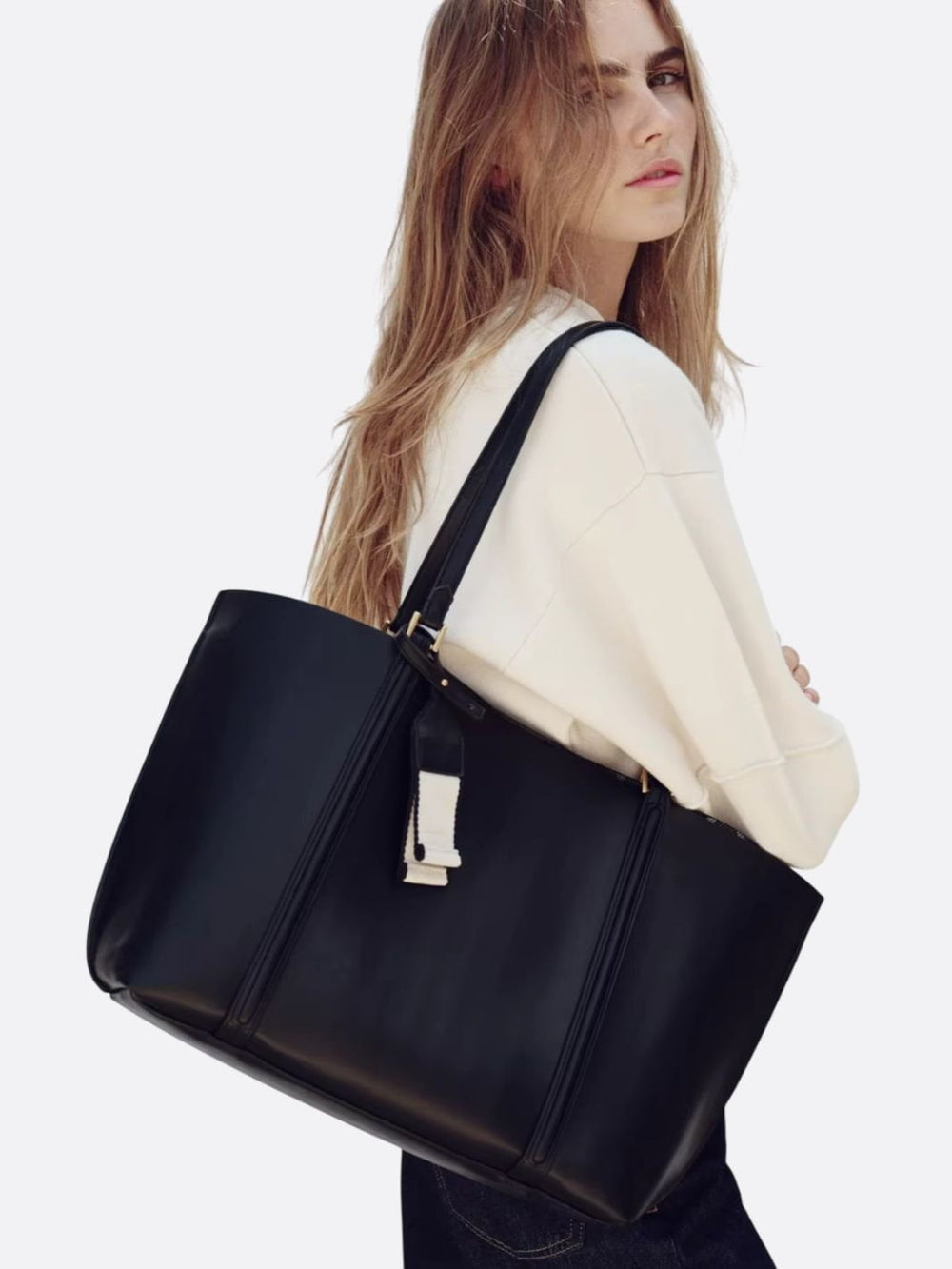 sac cabas cuir lisse noir femme