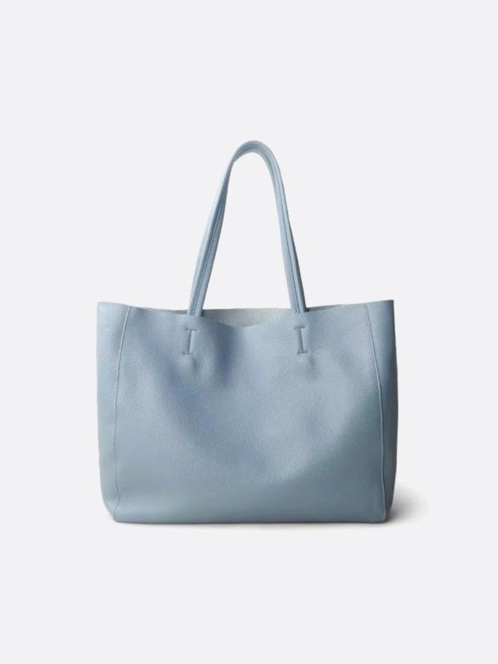 Sac cabas cuir souple bleu ciel