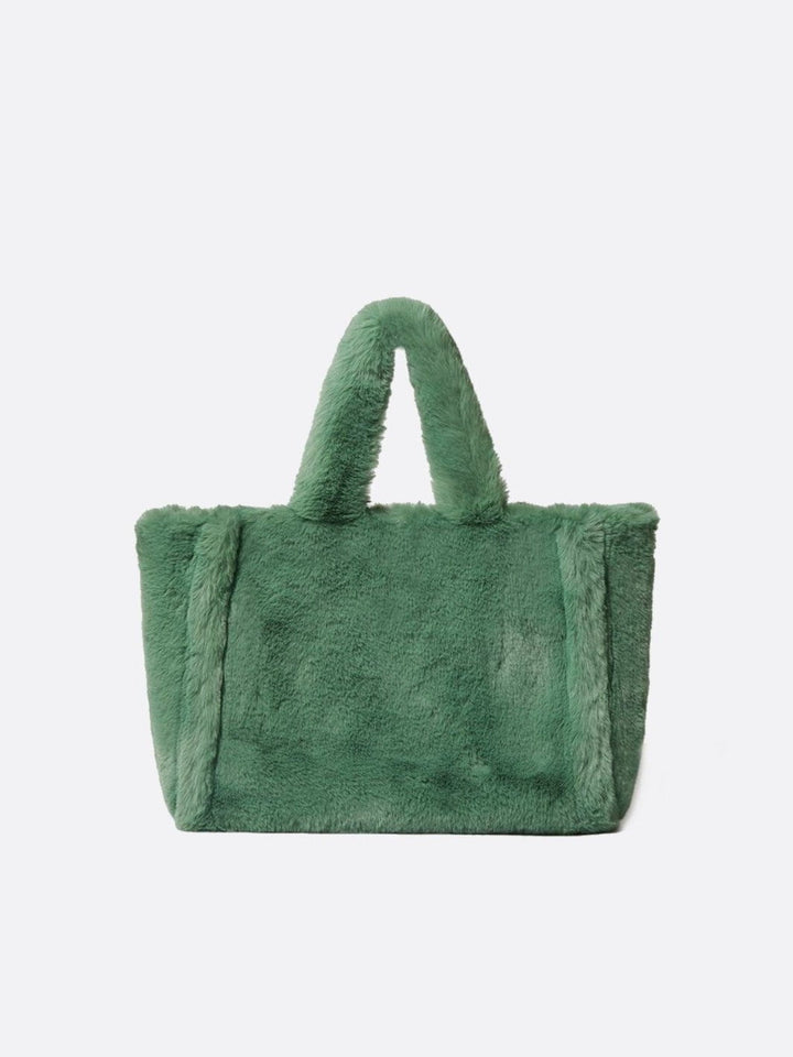 sac cabas vert fausse fourrure