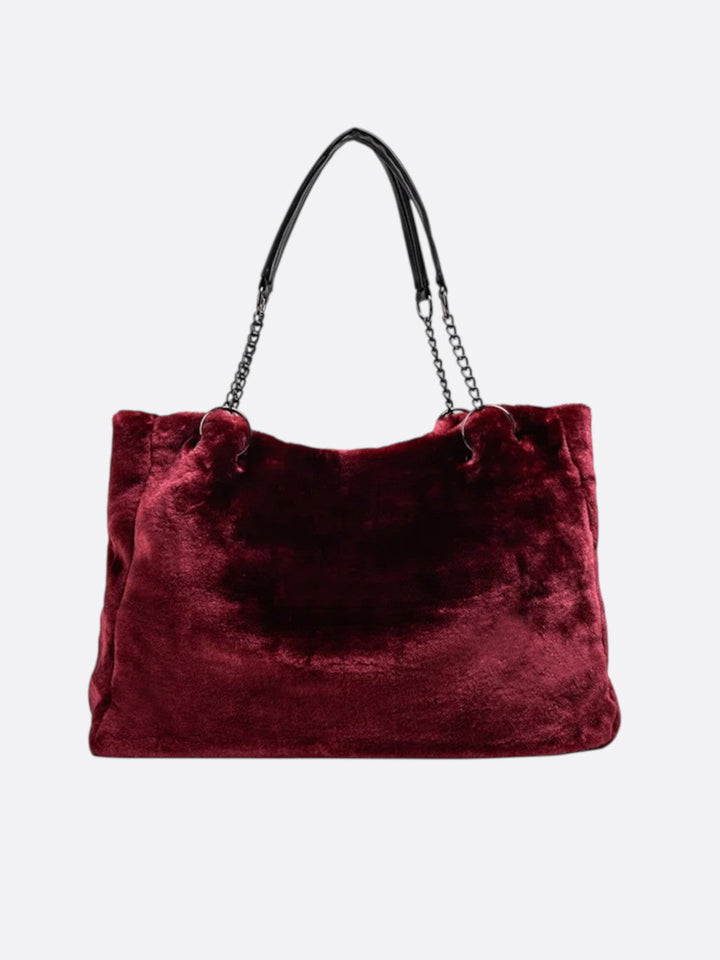 Sac cabas peluche bordeaux