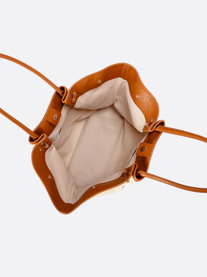 Shopper aus Stroh und camelbraunem Leder <br>Rivage