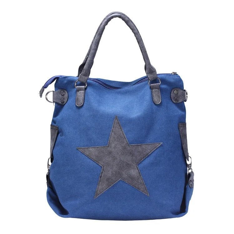 sac cabas toile et cuir avec étoile bleu