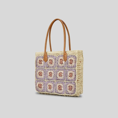 sac cabas paille fleurs crochet