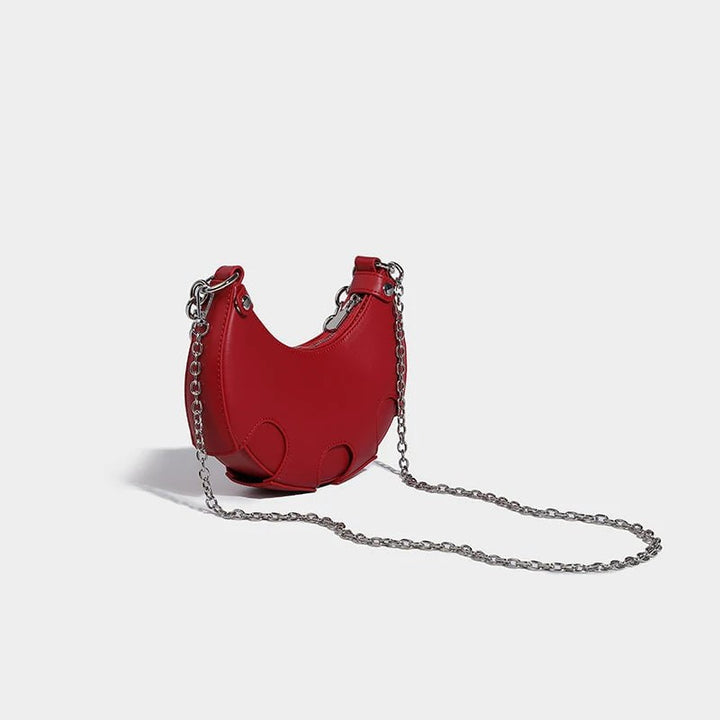 Leather half-moon bag with chain shoulder strap