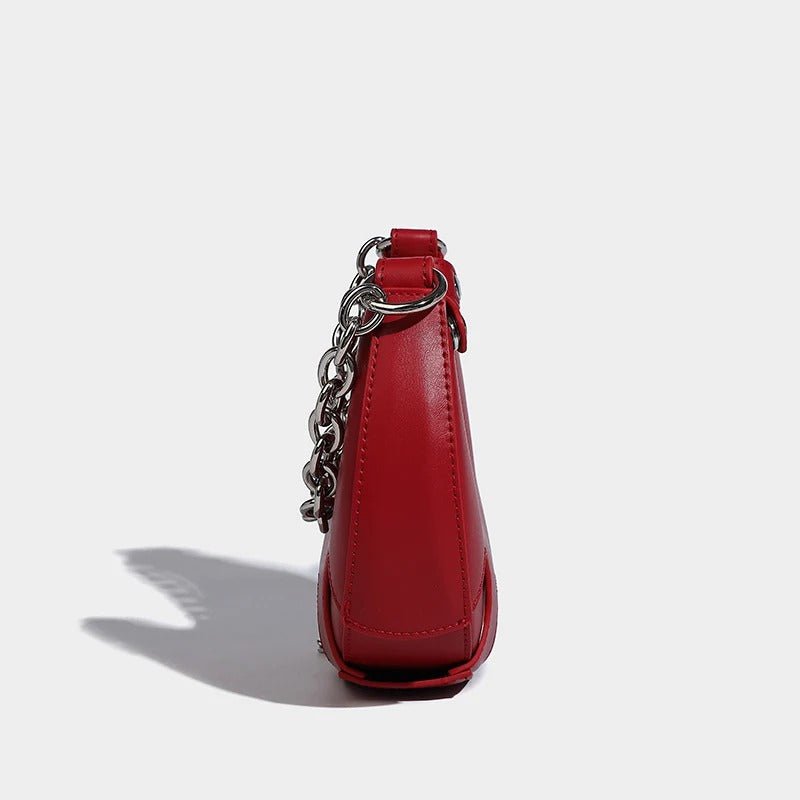 Leather half-moon bag with chain shoulder strap