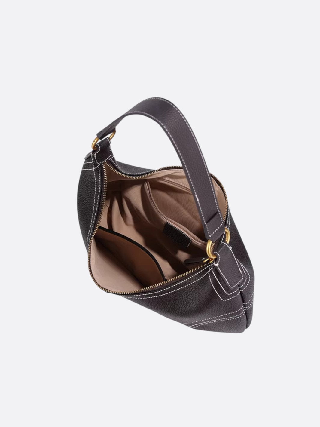 Grained leather half-moon bag