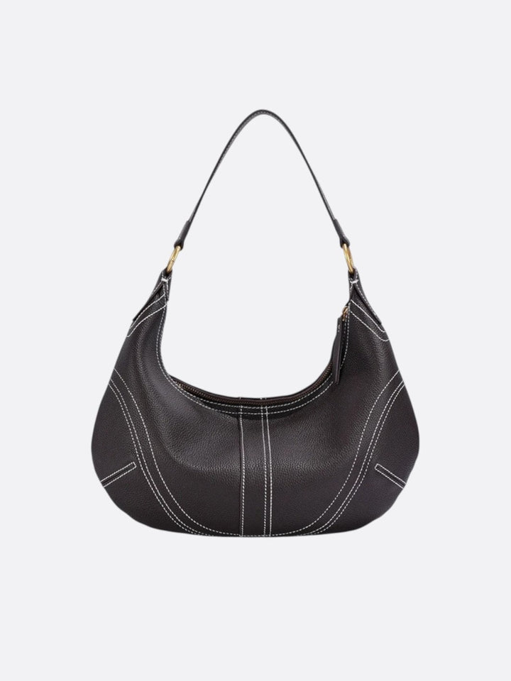 sac demi lune cuir grainé marron foncé
