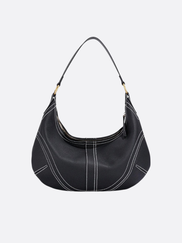 Sac demi-lune cuir grainé noir