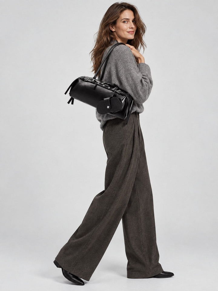 sac cuir huilé noir femme