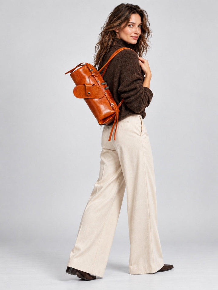 sac cuir huilé camel femme