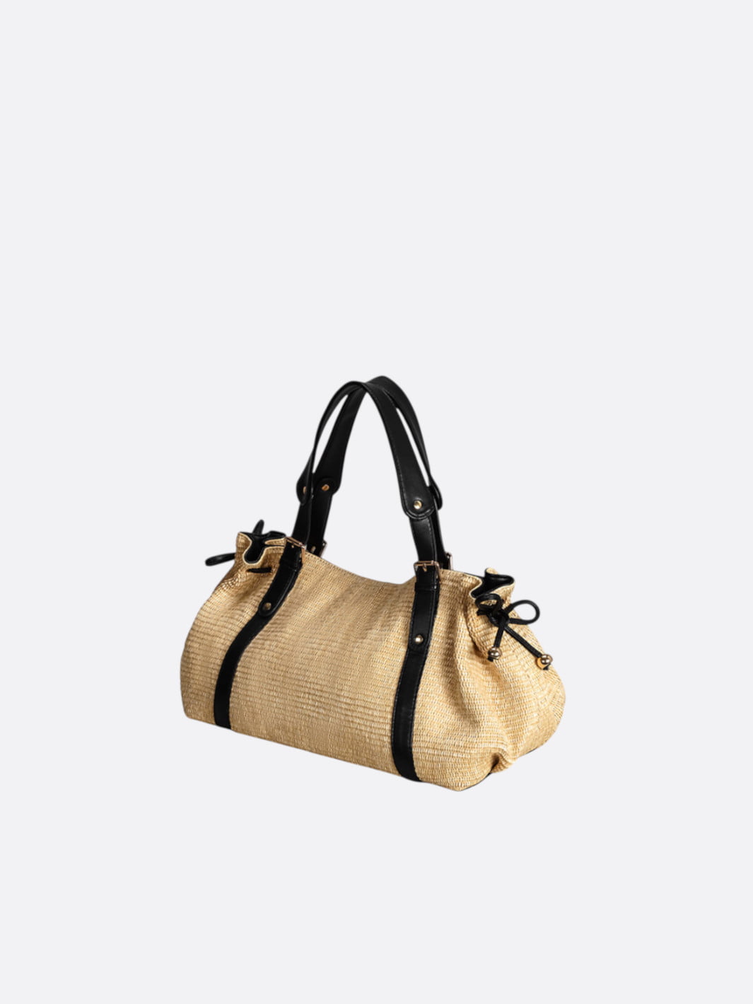 sac paille et cuir noir
